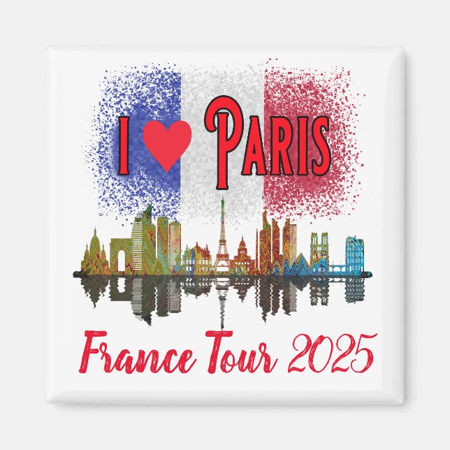 Íman Costume Eu Amo Paris Skyline French Flag Souvenir (Frente)