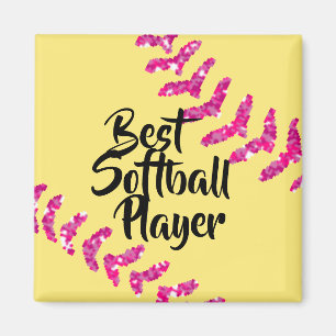 Íman Costuras de Softbol Brilho Rosa Falso