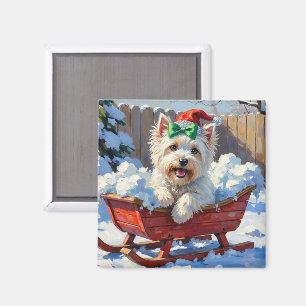 Íman Coton de Tulear Fofo Trineo de Navidad Vintage