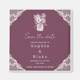 Íman Country Lace Mason Jar Burgundy Guarde a Data