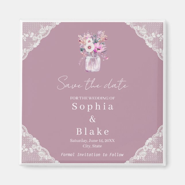 Íman Country Lace Mason Jar Pink Salvar Data (Frente)