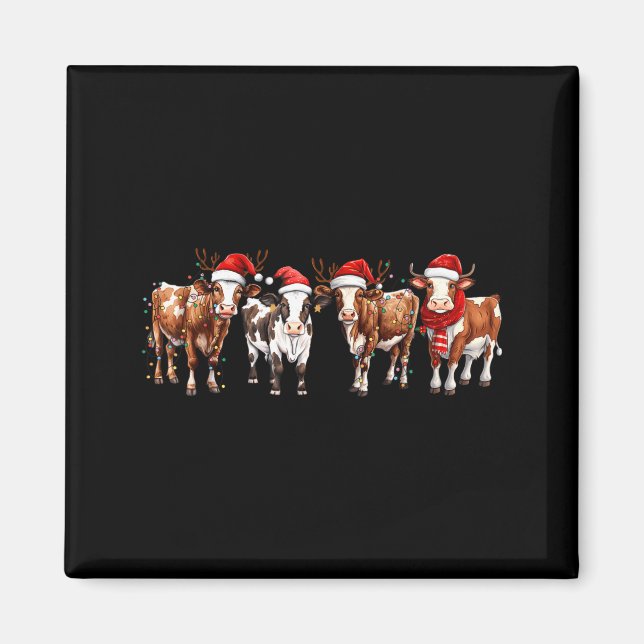 Íman Cow Reindeer Santa Hat Christmas Light Funny Cows  (Frente)