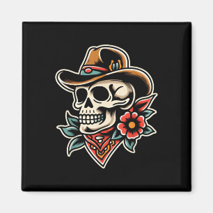 Íman Cowboy Caveira Tradicional Tatuagem Artista Inclus