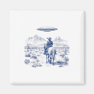 Íman Cowboy Correndo Cavalo Ufo Acima do Deserto Cactus