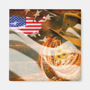 Íman Cowboy Hat Lasso American Flag Sunrays