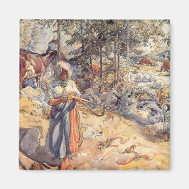 Íman Cowgirl no Prado (Criança com Animais de Criação)