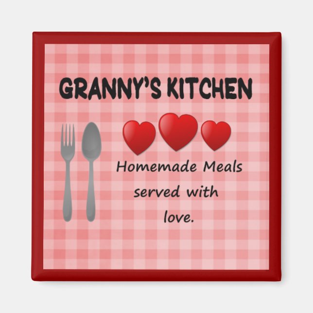 Íman Cozinha Vermelha Gingham Magnet da vovó (Frente)