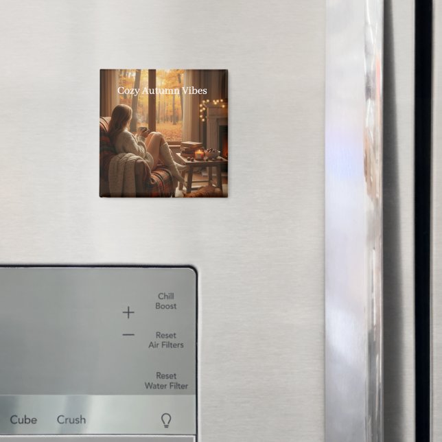 Íman Cozy Autumn Vibes | Personalized Fall Cabin Window (In Situ (Fridge))