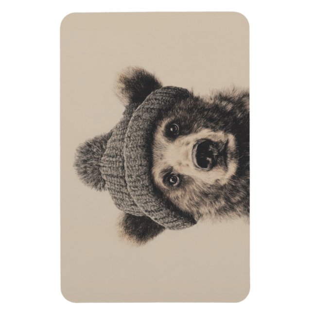 Íman Cozy Bear in Beanie - Cute Winter Animal  (Vertical)