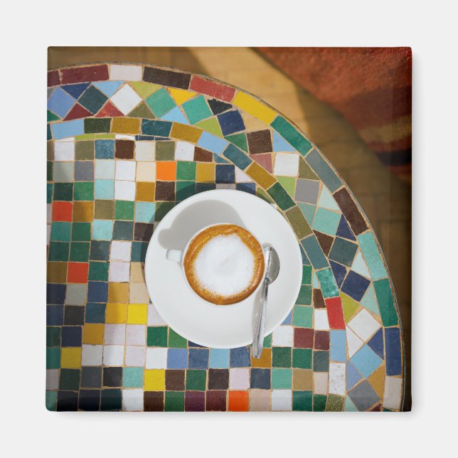 Íman Cozy Cappuccino on Mosaic Table Coffee Photo (Frente)