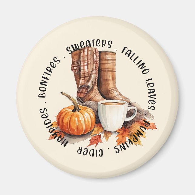 Íman Cozy Fall Vibes - Boots, Pumpkin Spice, Bonfire (Frente)