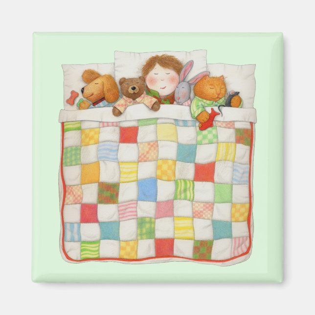Íman COZY QUILT Square Magnet - Verde (Frente)