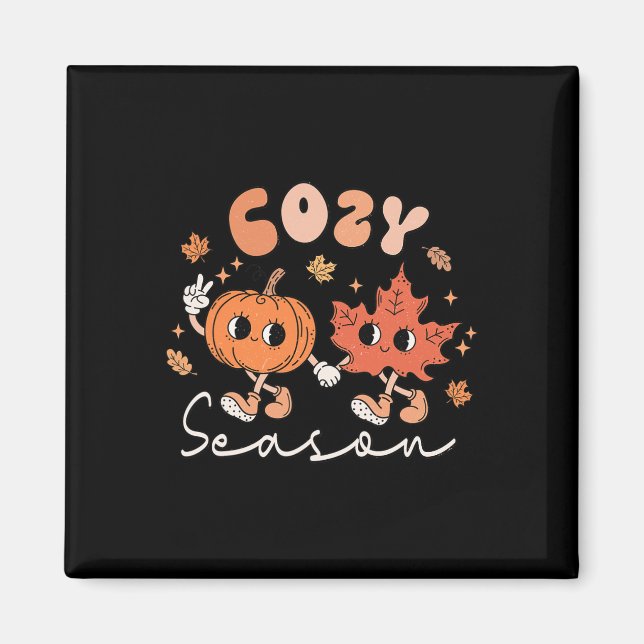 Íman Cozy Season Retro Groovy Style Call Deixa Pumpkin (Frente)