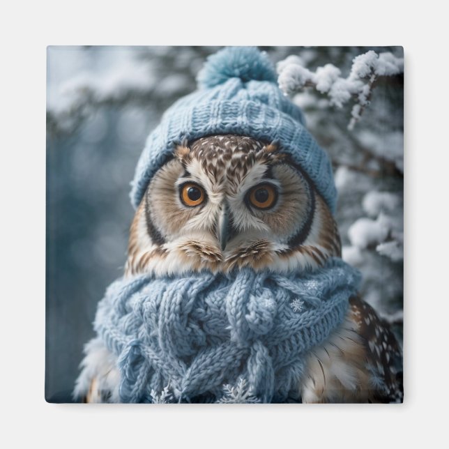 Íman Cozy Whimsical Winter Wonderland Owl (Frente)