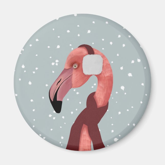 Íman Cozy Winter Flamingo Com Scarf (Frente)