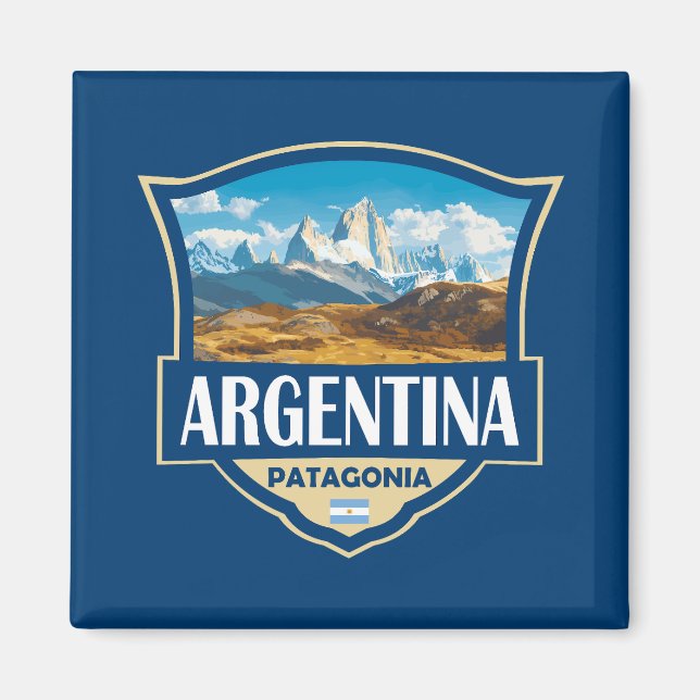 Íman Crachá Retro de Ilustração da Argentina (Frente)