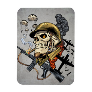 Íman Crânio com capacete, aviões e bombas