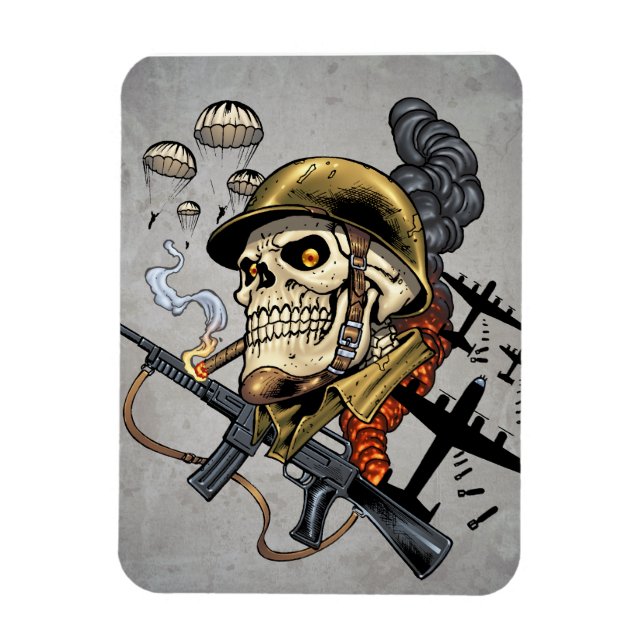Íman Crânio com capacete, aviões e bombas (Vertical)
