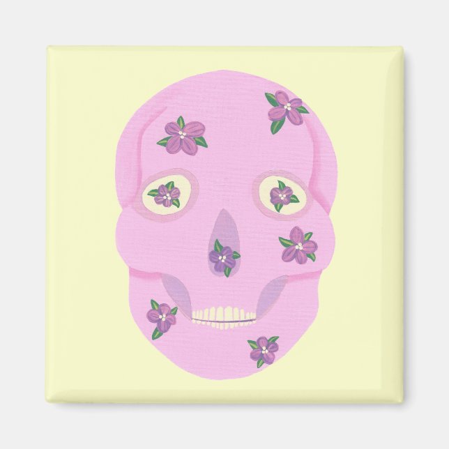 Íman Crânio cor-de-rosa com mosquiteiros para flores ro (Frente)