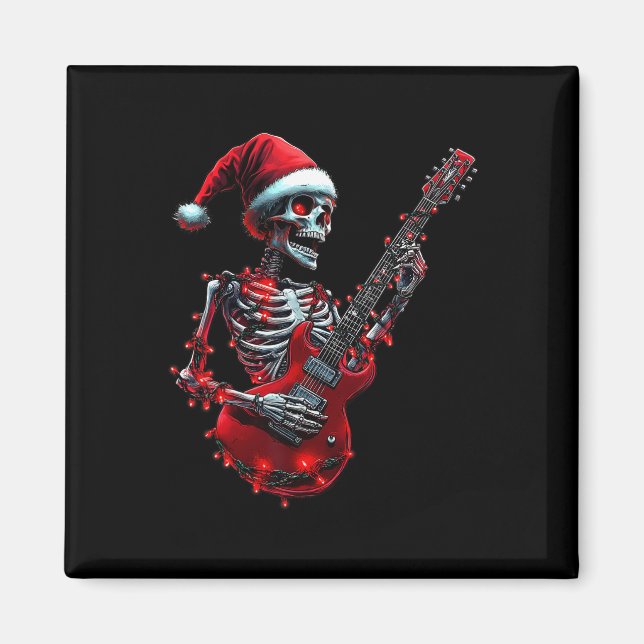 Íman Cranio de Esqueleto de Natal Tocando Guitarra Rock (Frente)