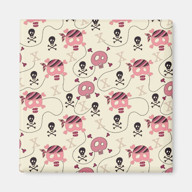 Íman Crânio e Ossos Meninos e Rosa Retroativos (Frente)