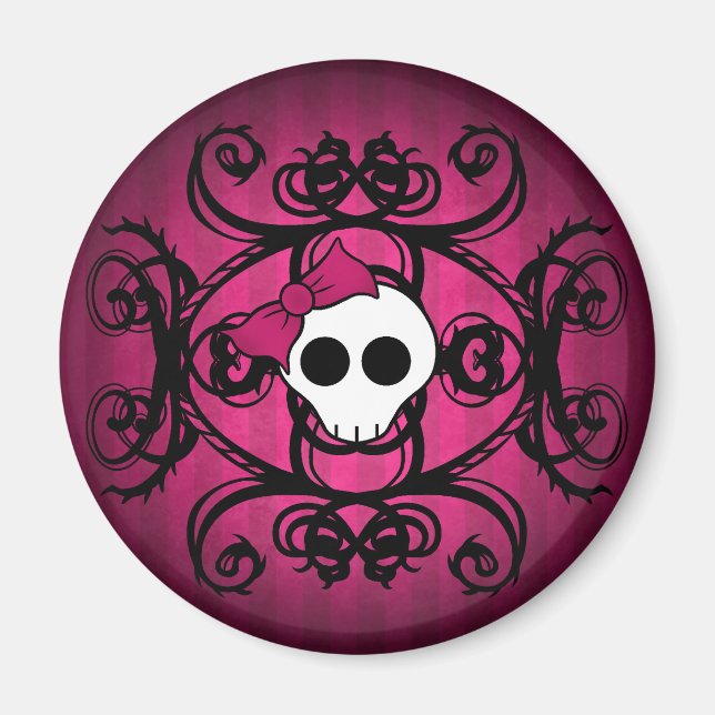 Íman Crânio gótico em fuschia e preto (Frente)