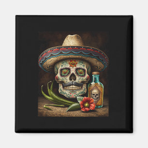 Íman Crânio Mexicano Tequila Sombrero Cinco De Mayo