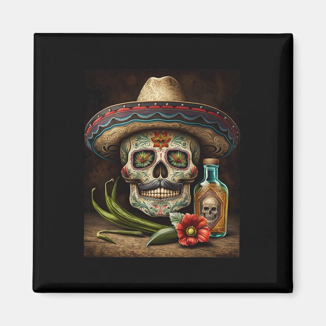 Íman Crânio Mexicano Tequila Sombrero Cinco De Mayo (Frente)