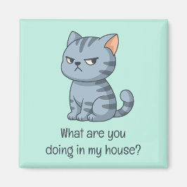 Íman Cranky Grey Tabby Cat Funny Text Green