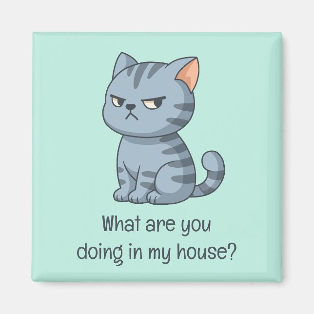 Íman Cranky Grey Tabby Cat Funny Text Green (Frente)