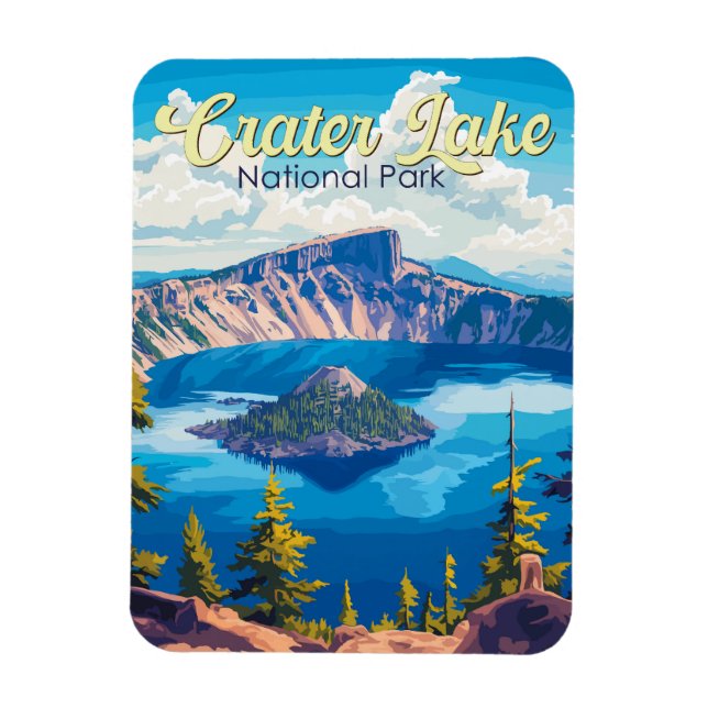 Íman Crater Lake National Park Ilustração Viagem Art (Vertical)