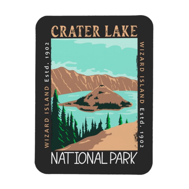 Íman Crater Lake National Park Oregon Retro Distúrbio (Vertical)