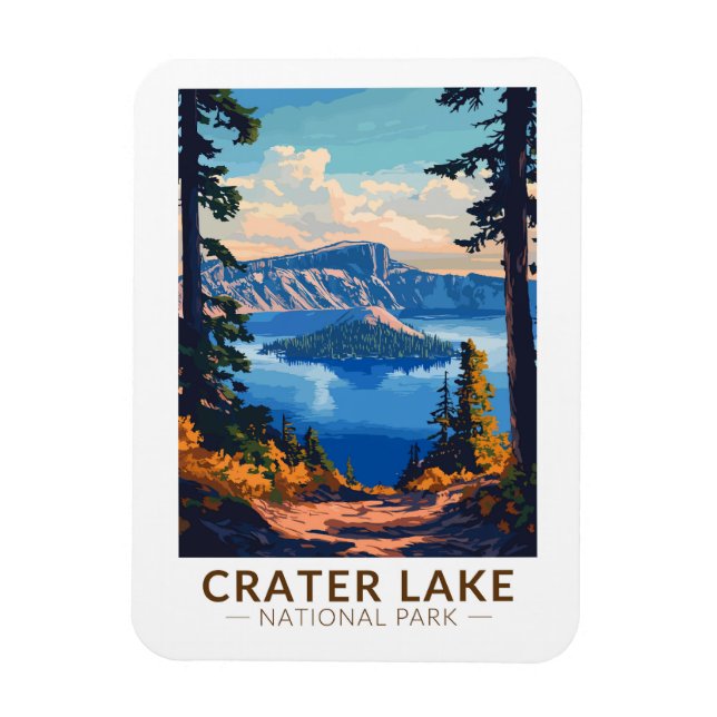 Íman Crater Lake National Park Viagem Art Vintage (Vertical)