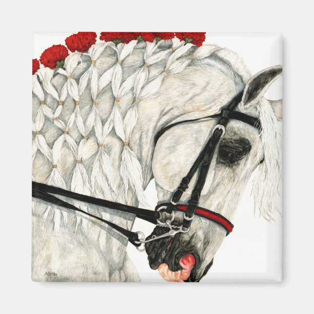 Íman Cravos Vermelhos - Magneta de Cavalo Branco (Frente)