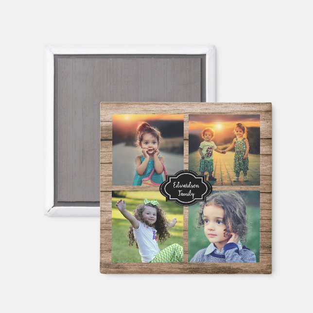 Íman Create your own family photo collage monogram name (Front/Back)