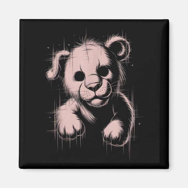 Íman Creepy Cute Goth Teddy Lion Horror Sketch Nge Bear (Frente)