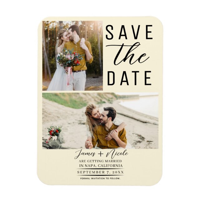 Íman Creme Moderno Fotos 2 Save the Date Casamento (Vertical)