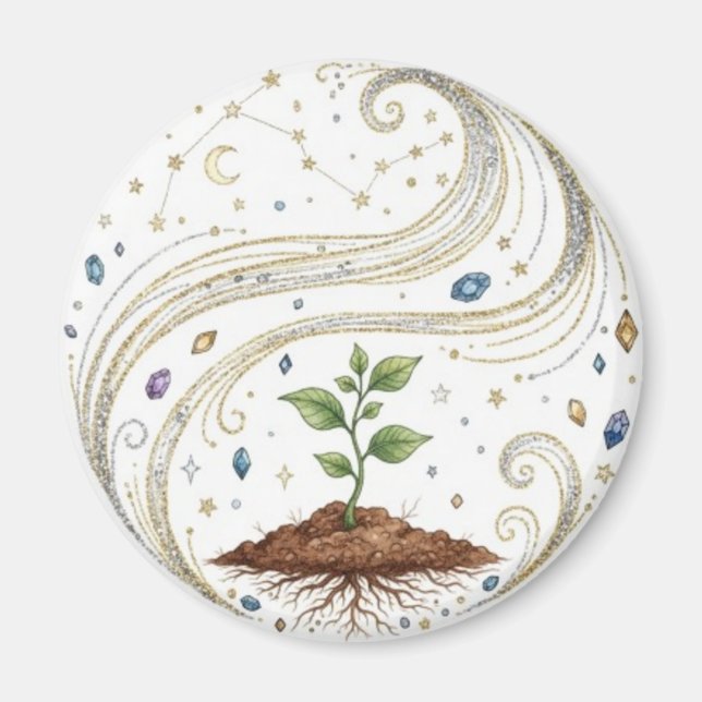 Íman Crescimento Cósmico Planta da Natureza com Raízes  (Frente)