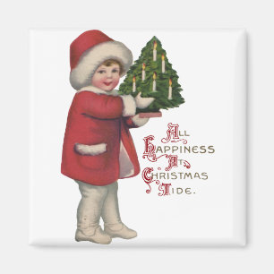 Íman Criança com Árvore de Natal Ilustração Antiga Arte