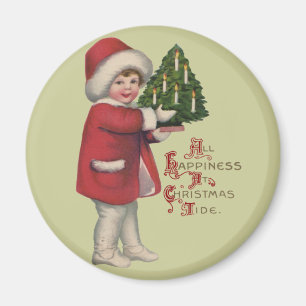 Íman Criança com Árvore de Natal Ilustração Antiga Arte