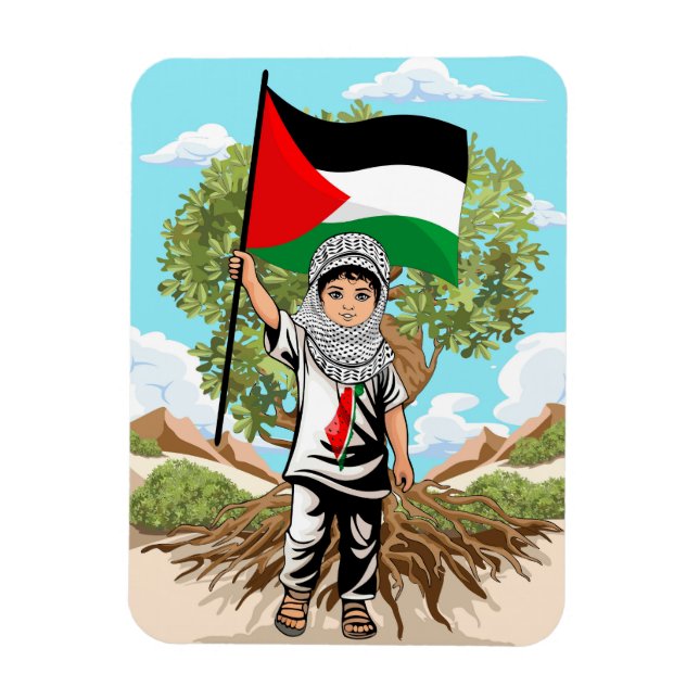 Íman Criança com Keffiyeh Palestine Flag e Olive Tree (Vertical)