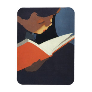 Íman Criança do vintage que lê um livro da biblioteca