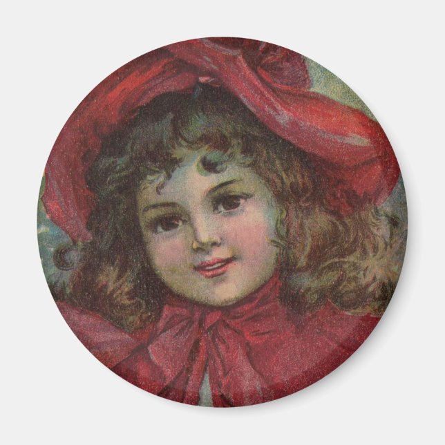Íman Criança vintage de Natal com vestido vermelho vito (Frente)