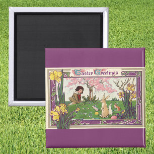 Íman Criança Vintage numa Caça de Ovos de Páscoa com An