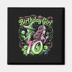 Íman Crianças 10º aniversário Bruxa rosa e verde 10 ano