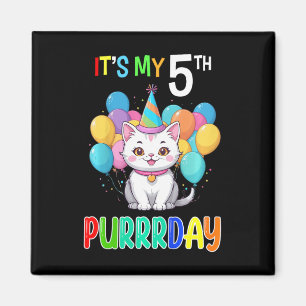 Íman Crianças 5 de Aniversário Garota de Gato Camisa Qu