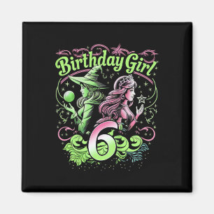 Íman Crianças 6 bruxas de aniversário rosa e verde de 6