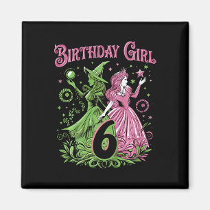 Íman Crianças 6 bruxas de aniversário rosa e verde de 6