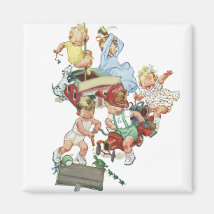 Íman Crianças Antigas Crianças Jogando com Caminhões de