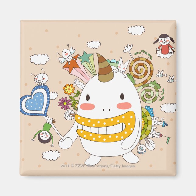 Íman Crianças brincando com monstro (Frente)